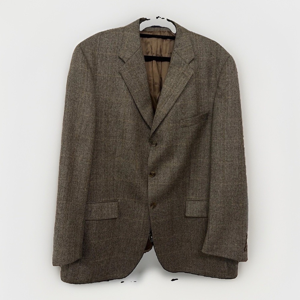 VTG Polo University Ralph Lauren Tweed Blazer Men's 46T Wool Herringbone Brown